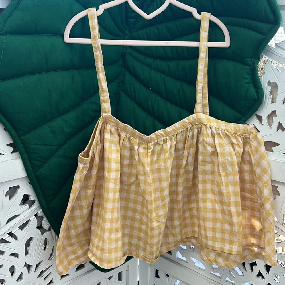 Acacia Swimwear Krista crop top tank top. Size S. Yellow Check plaid print. - Picture 1 of 8